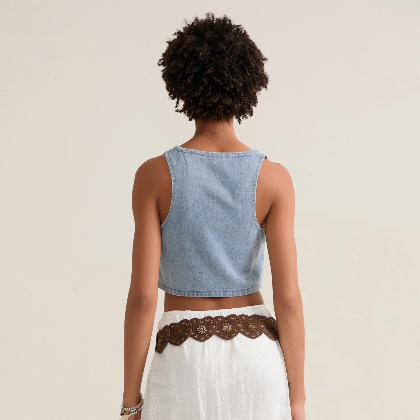 BC Cropped Jeans Waistcoats Sleeveless V Neck Button-down Denim Vests