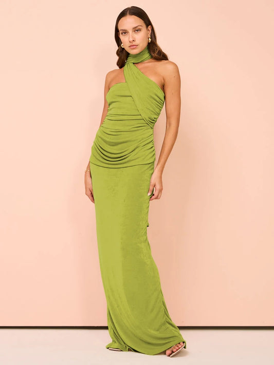 Leela Halter Off-shoulder Sleeveless BC Long Dress