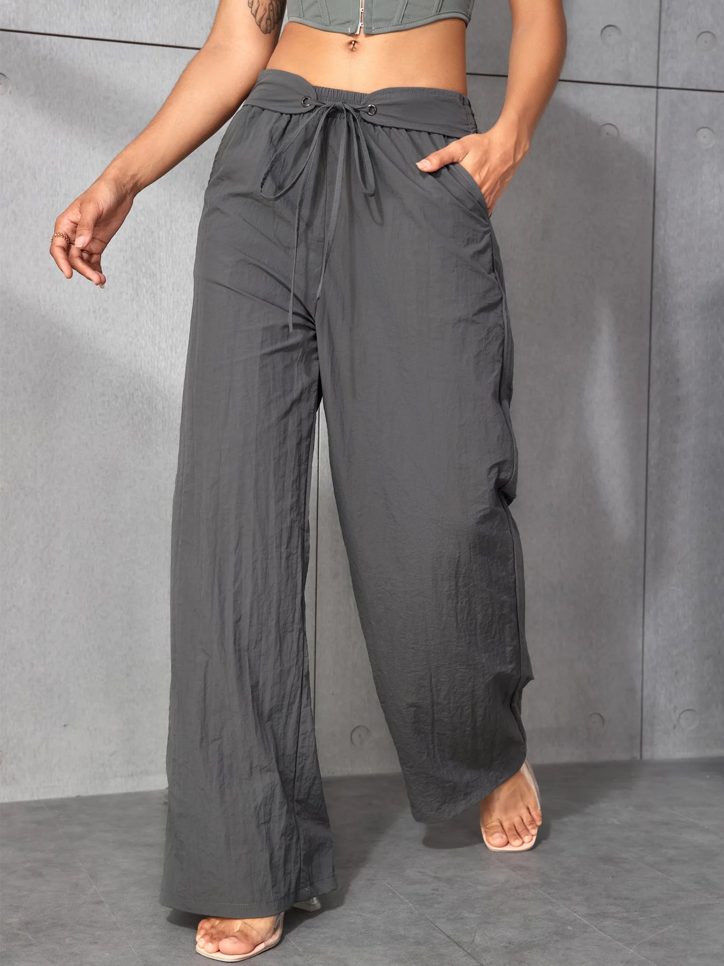 BC  Straight Leg Drawstring Waist Wide Cargo Pants