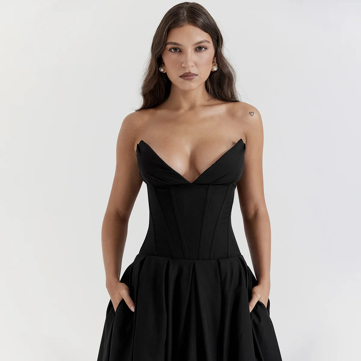 BC Elegant Strapless Corset Midi Dress