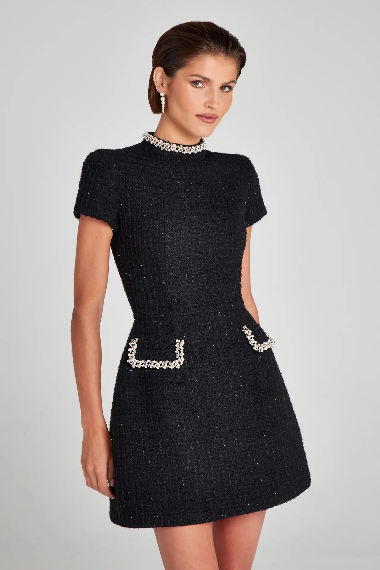 Mini Dress Pocket Short Sleeve Glitter Vintage Dress