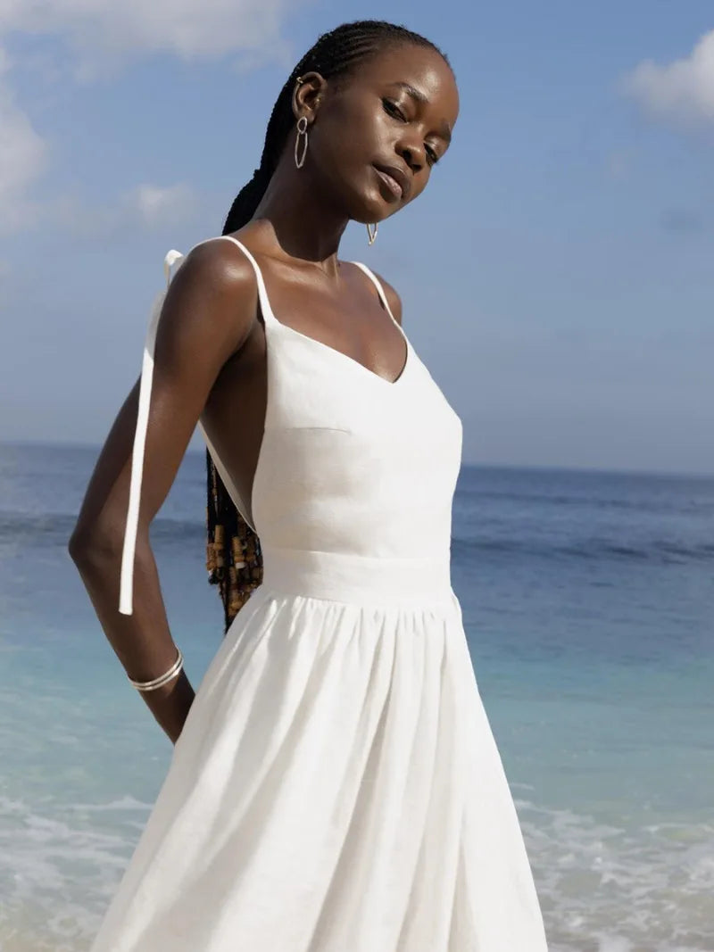 Tara Backless V Neck Splice Folds Long Dresses