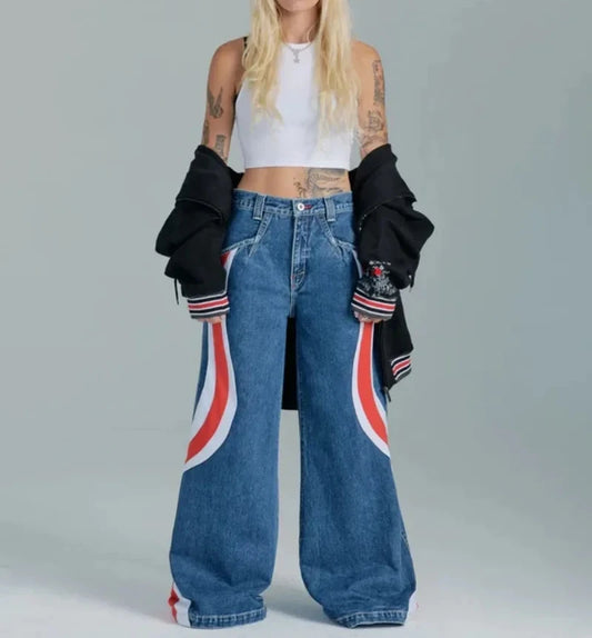 Tee Vintage Y2K Wide Leg Blue Jeans Aesthetic Style Baggy Trousers Oversized Retro Denim