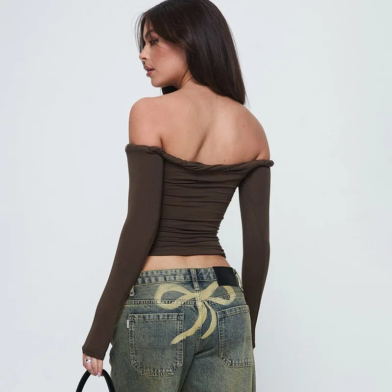 BC T-Shirt Long Sleeves Ruched Slash Neck Tees Top