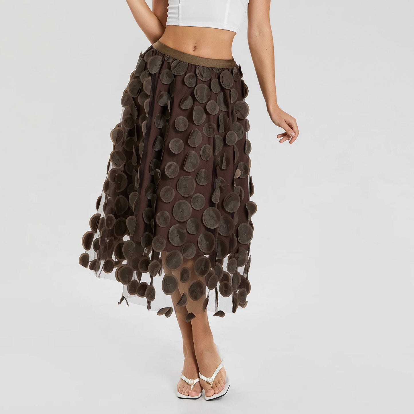 BC Tulle Tutu 3D Dot Elastic Mesh Fairy A-Line Skirt