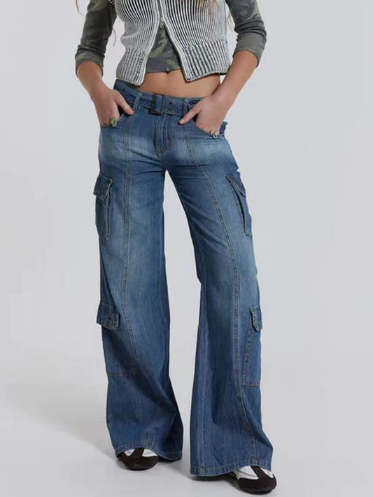Wide Leg High Waist Pockets Baggy Cargo Y2k Vintage Denim