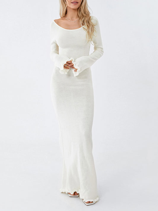 WS Knitted Long Sleeve Backless Bandage Wrap Dress