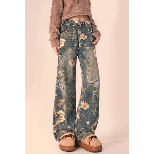 Sunn Vintage Floral Print High Waist Denim
