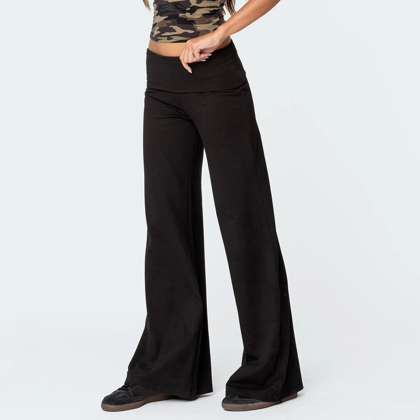 CB Spring Summer Y2K Casual Baggy Long Pants Elastic Foldover Low Waist Loose Wide Leg Trousers