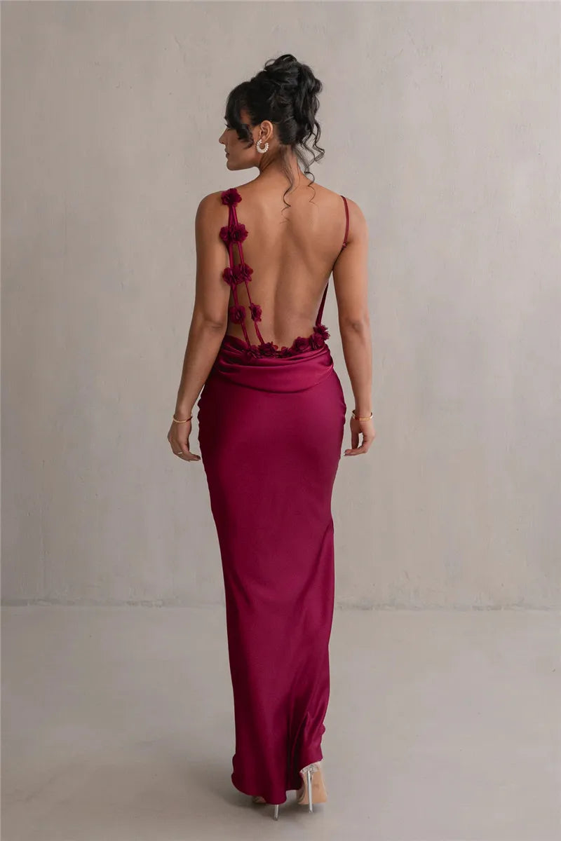 Kate Floral Draped Backless Maxi Long Dress