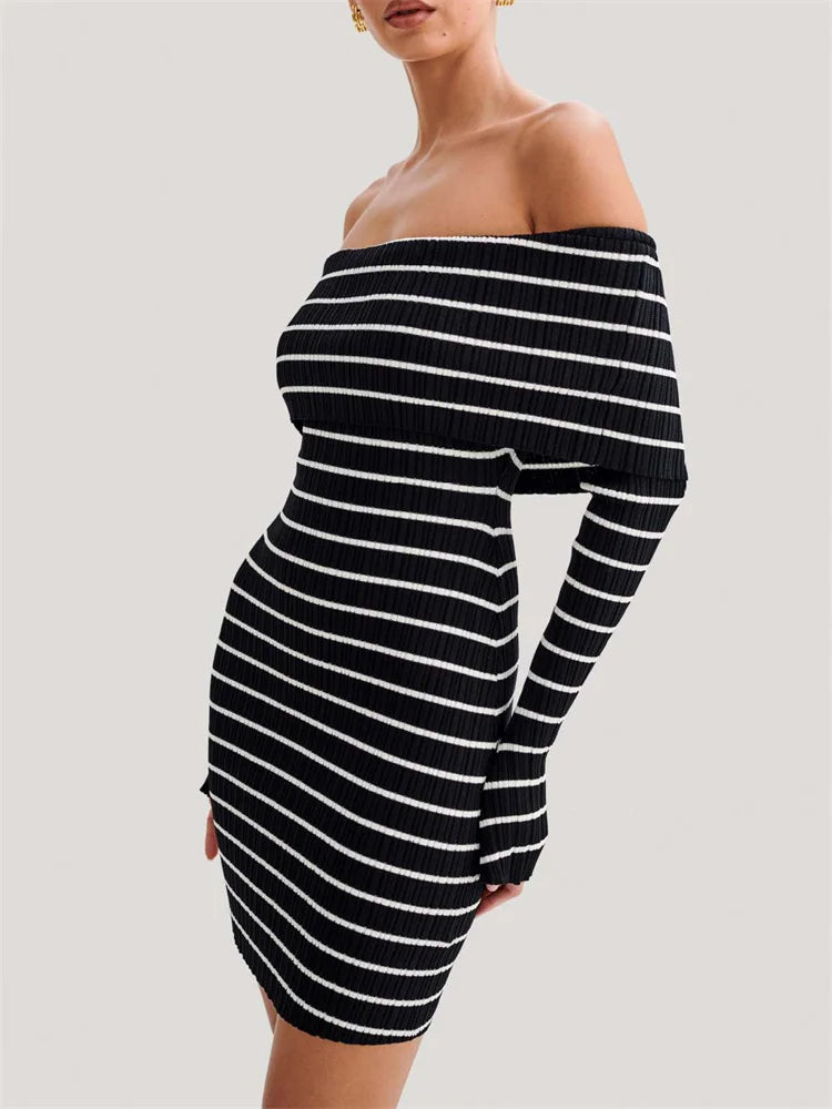 Lolla Striped Knit Mini Dress  Off-Shoulder