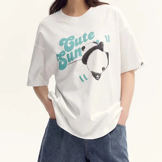 Wee Mid-Length Cotton Short-Sleeve Panda Oversized