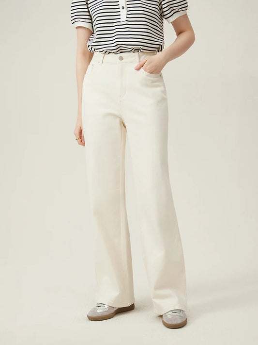 Narrow Cut Straight Leg Retro Washed High Waisted Pants