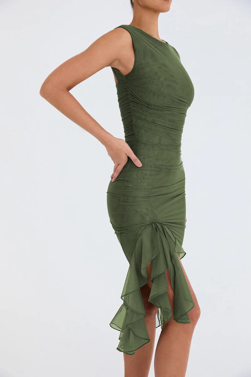 Akil Ruffle Ruched Midi DressIrregular Dress