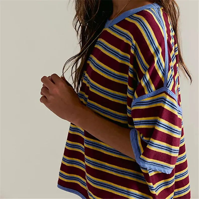 Hailey Oversized T-Shirt Half Sleeve Crew Neck Striped Print