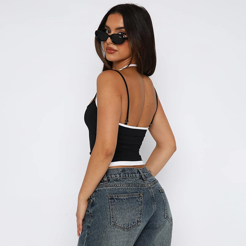 Nova Adjustable Straps Halter Clash Two Piece Square Neck Top