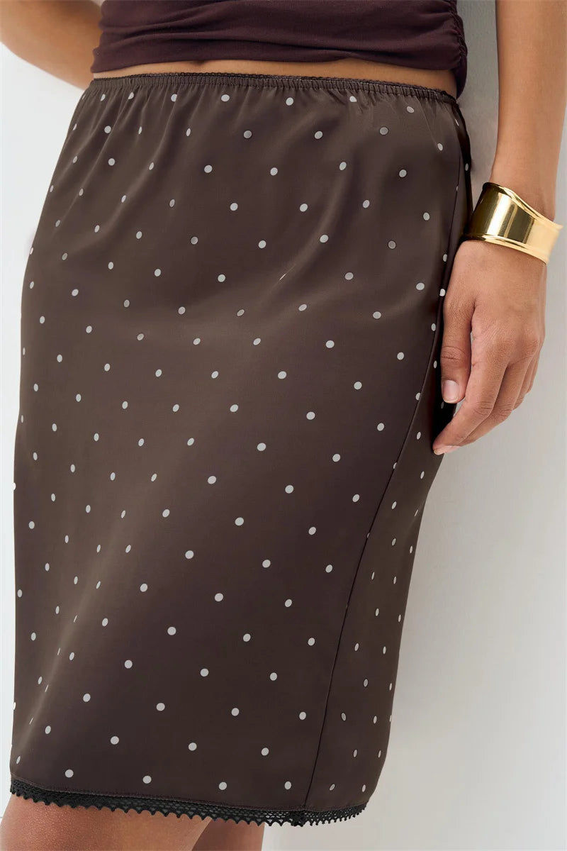 Fanni Polka Dots High Waist Satin Lace Skirt