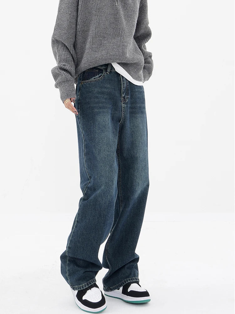 Blue Jeans High Waist Vintage Straight Baggy Denim Pants