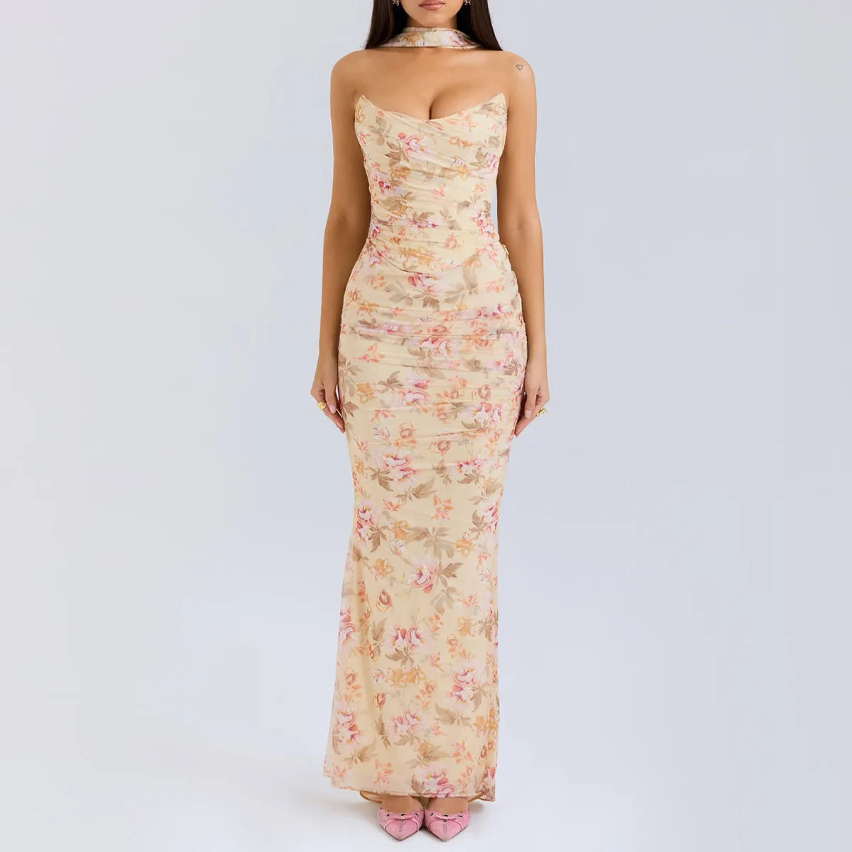 Suninheart Elegant 2 Pieces Dress Set with Scarf