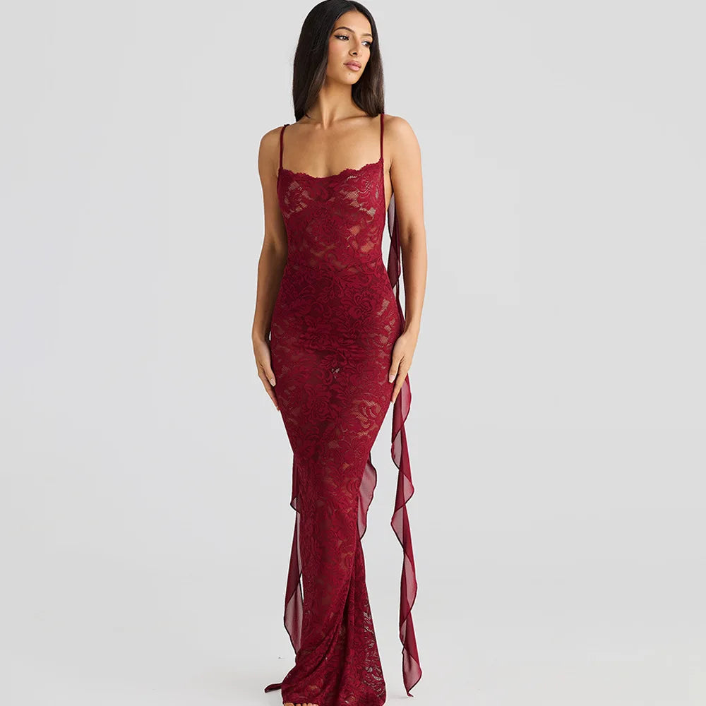 Aris Sleeveless Lace Print Backless Dress