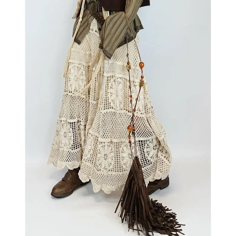 BC Boho Vintage Hollow Out Hook Flower Y2k High Waist Maxi Skirts
