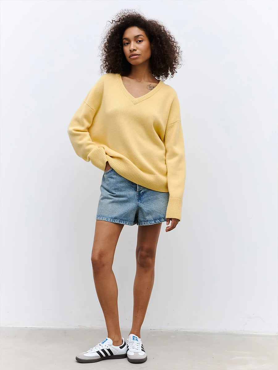 BB Oversized V-neck Warm Knitted Pullover Sweat
