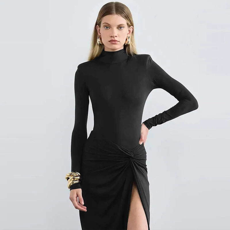 BG Split Maxi Long Sleeves Turtleneck Dress