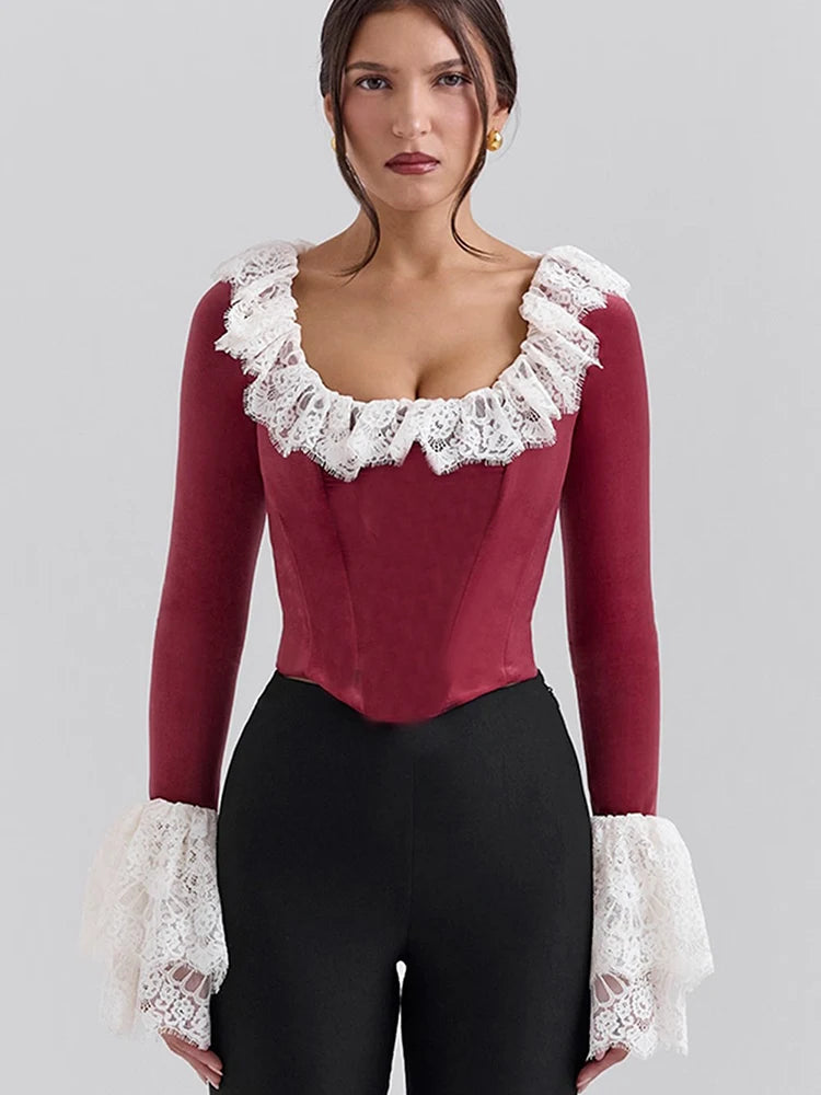 Julis MO Square Collar Lace Flare Sleeve Corset Style