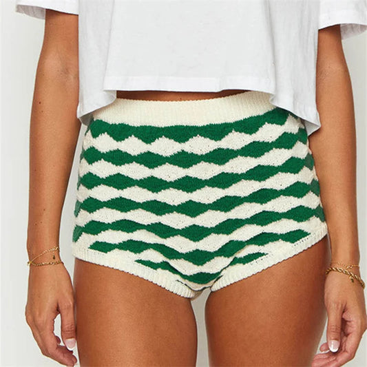 Lia Y2K Aesthetic Crochet Knit Vintage Striped Low Waisted Boxer Shorts