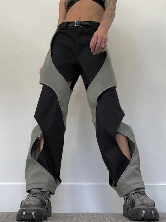 Grunge Patchwork Chic Contrast Low Waist Pants