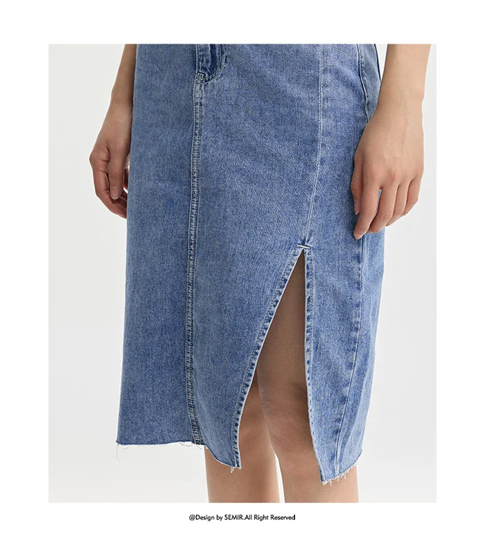 Denim High-Waisted Medium-Length Vintage Skirt