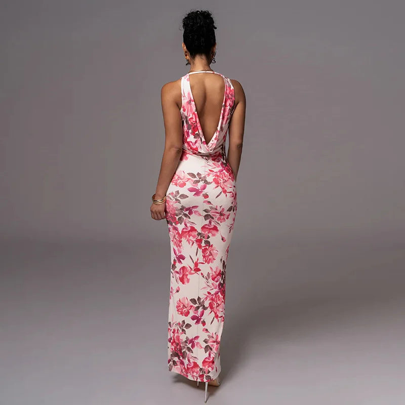 Skyla Sleeveless Backless Long Floral Dress