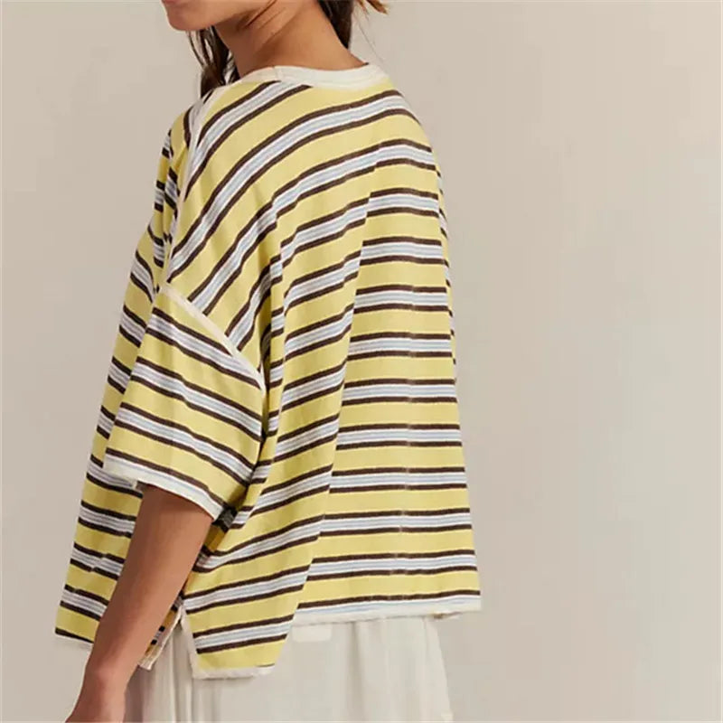 Hailey Oversized T-Shirt Half Sleeve Crew Neck Striped Print
