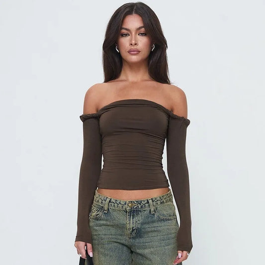 BC T-Shirt Long Sleeves Ruched Slash Neck Tees Top