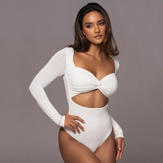 Cassie Twist Cut Out Bodysuit Long Sleeves