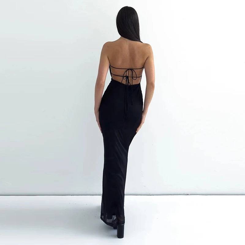 Lygns Strapless Mesh BC Backless Print Lace Up
