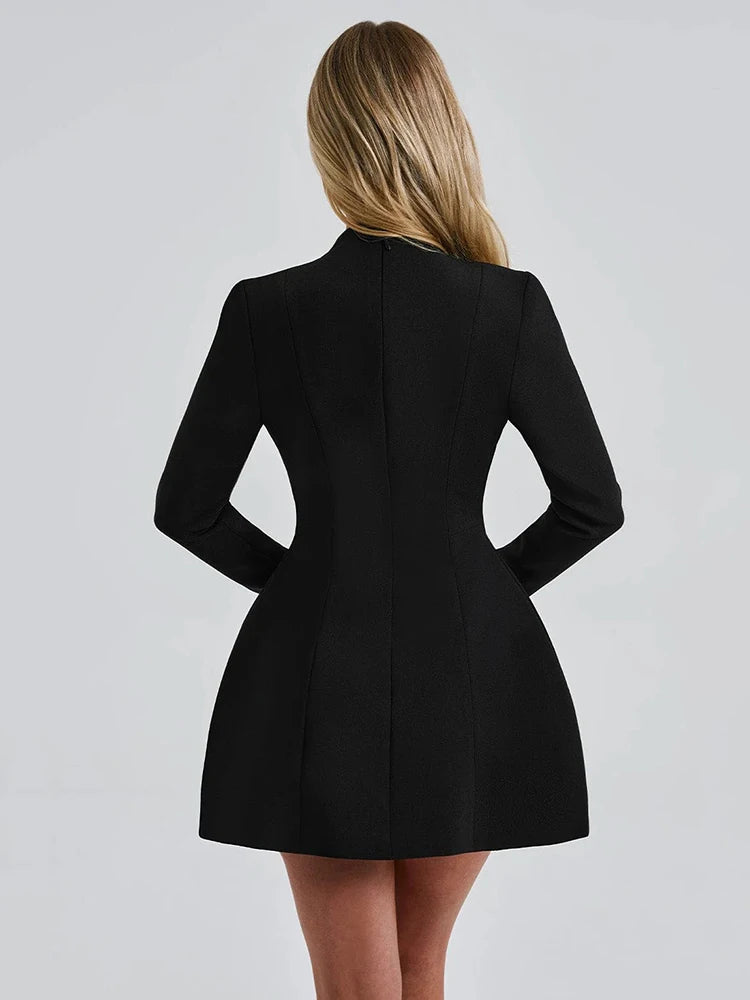 BC Deep V Neck Long Sleeve Two Pocket High Waist A-line Dress