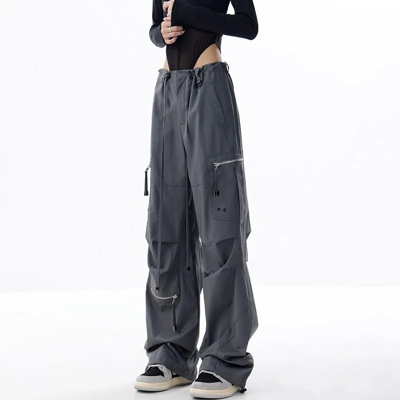 Wide Leg Cargo Pants Drawstring Parachute Trousers