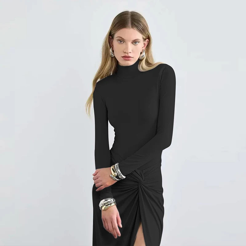 BG Split Maxi Long Sleeves Turtleneck Dress