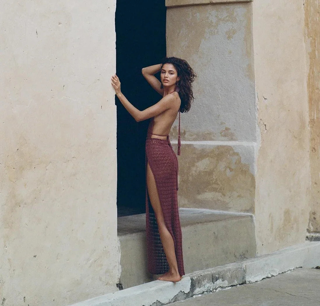 Kimi Deep V Neck Backless Knit Cut Out