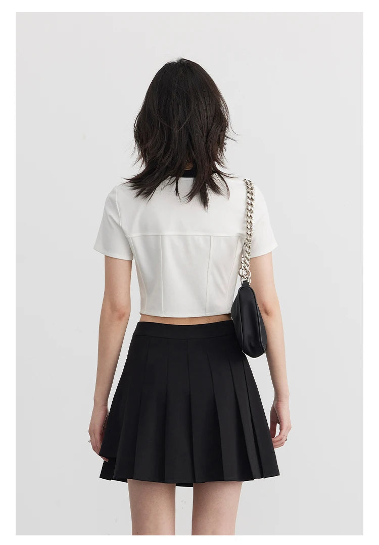 Tees Contrast Neckline Short Sleeve Split T-shirt