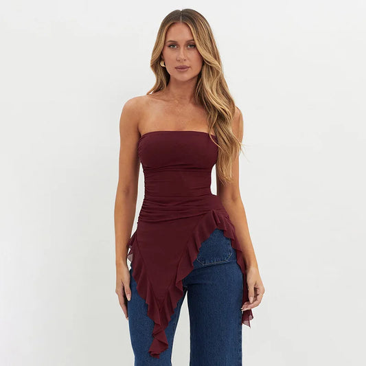 Haly Irregular Y2K Ruffled Tube Top