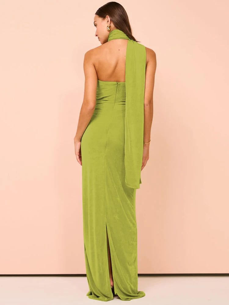 Leela Halter Off-shoulder Sleeveless BC Long Dress