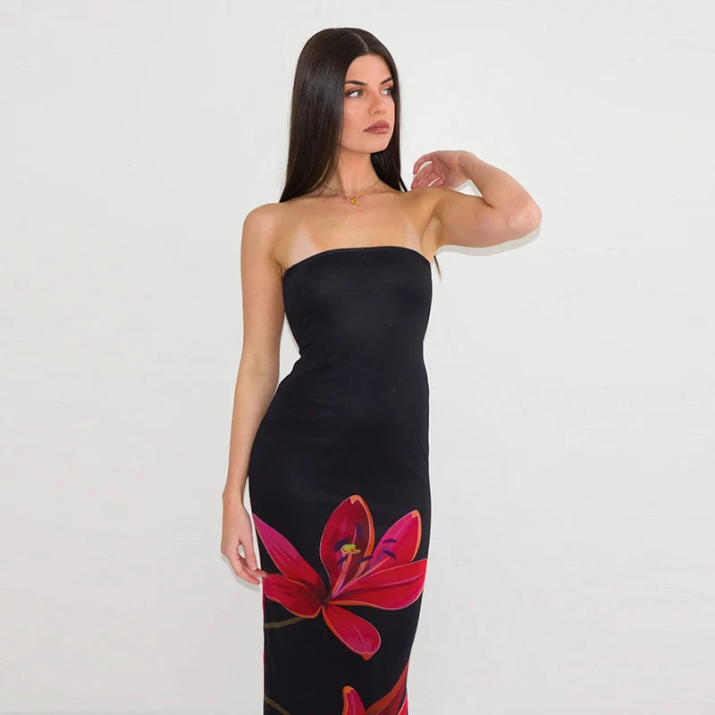 Lygns Strapless Mesh BC Backless Print Lace Up