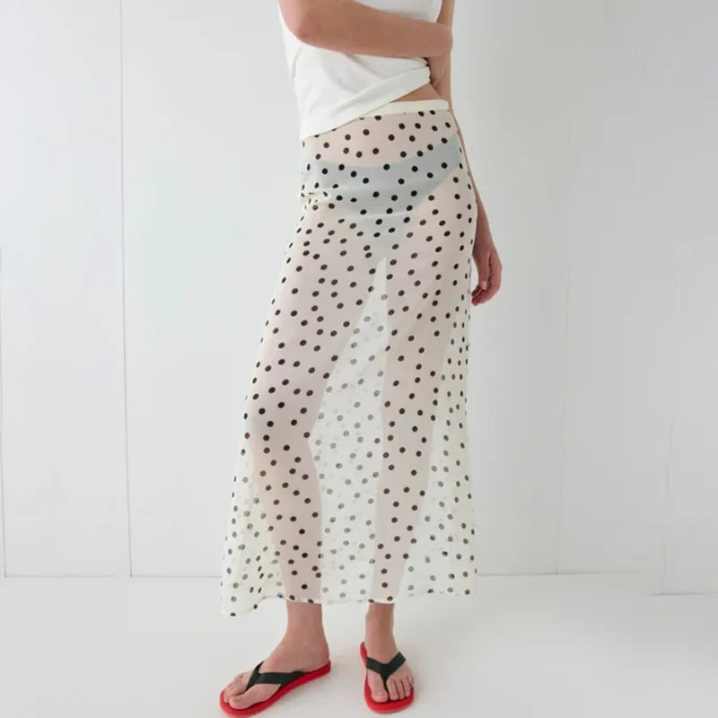 BBC Polka Dot Maxi Skirts Contrast Loose Lace High-Waisted Vintage