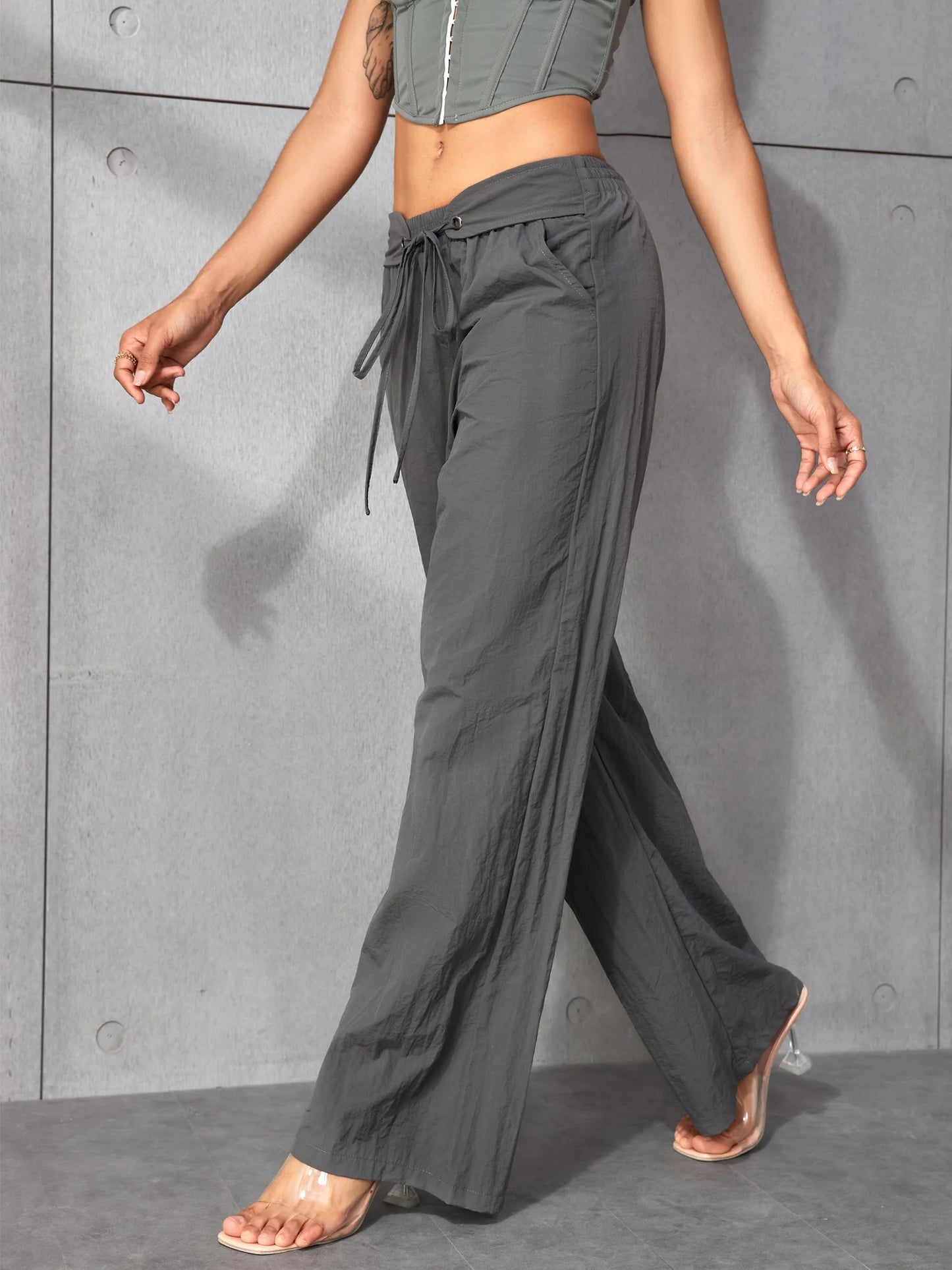BC  Straight Leg Drawstring Waist Wide Cargo Pants
