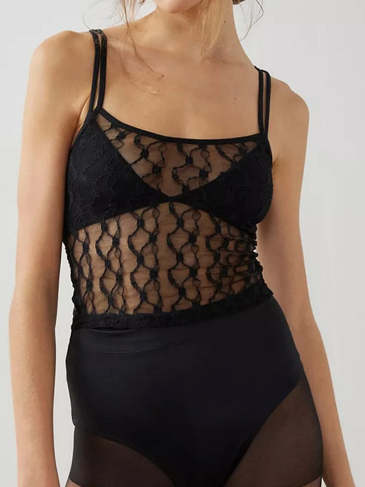 BCG Y2K Fairycore Floral Lace Camisole Strap Sheer See-through Sleeveless Crop Tops