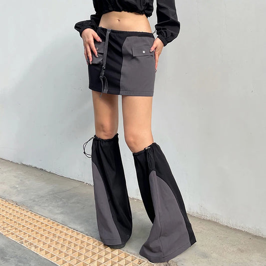 Vintage Patchwork Cargo Skirt and Knee Socks 2 Piece Set