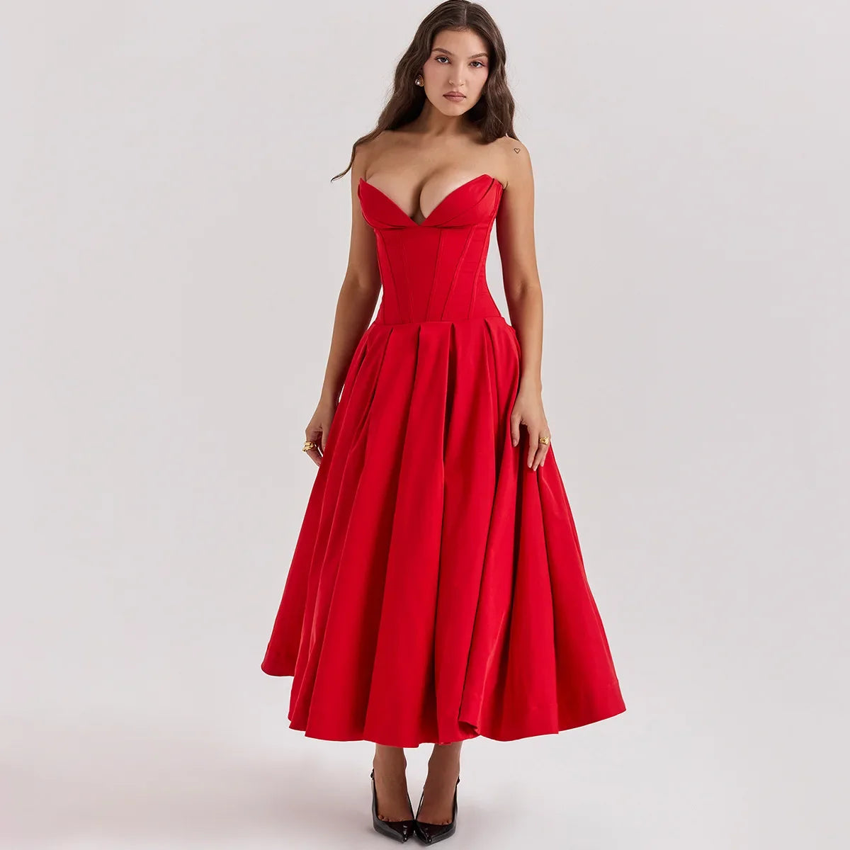 BC Elegant Strapless Corset Midi Dress