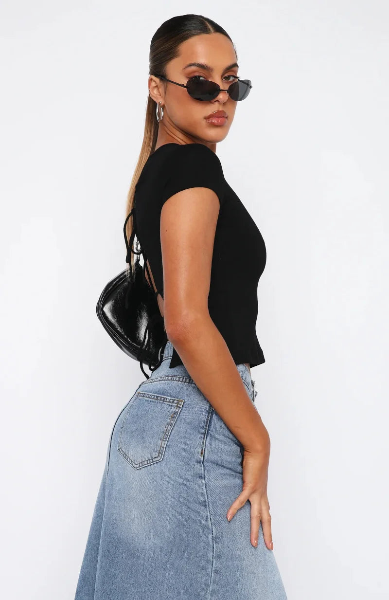Sydney Cutout Lace Up Backless Short Sleeve Tee